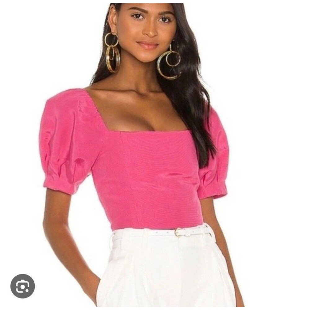 NWT Alice + Olivia Pink Puff Sleeve Top Parisian Euro Romantic‎ Summer Feminine